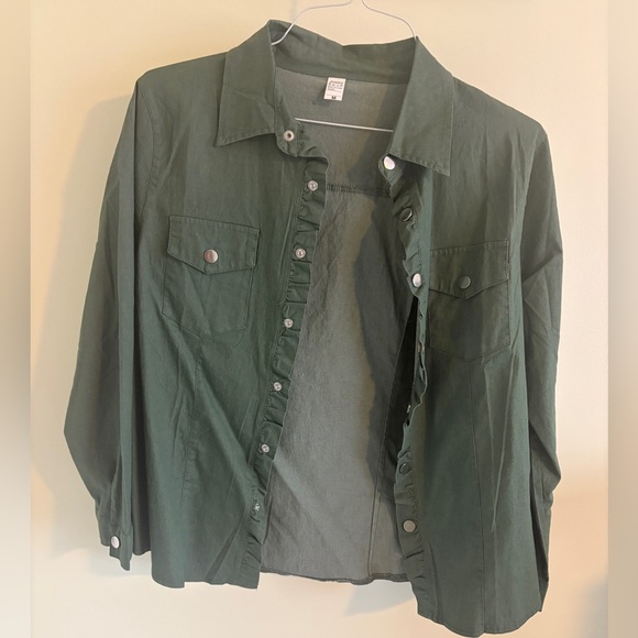Women's Army Green Button-Up/‎ Snap-Up Shirt Size Medium - Picture 4 of 6